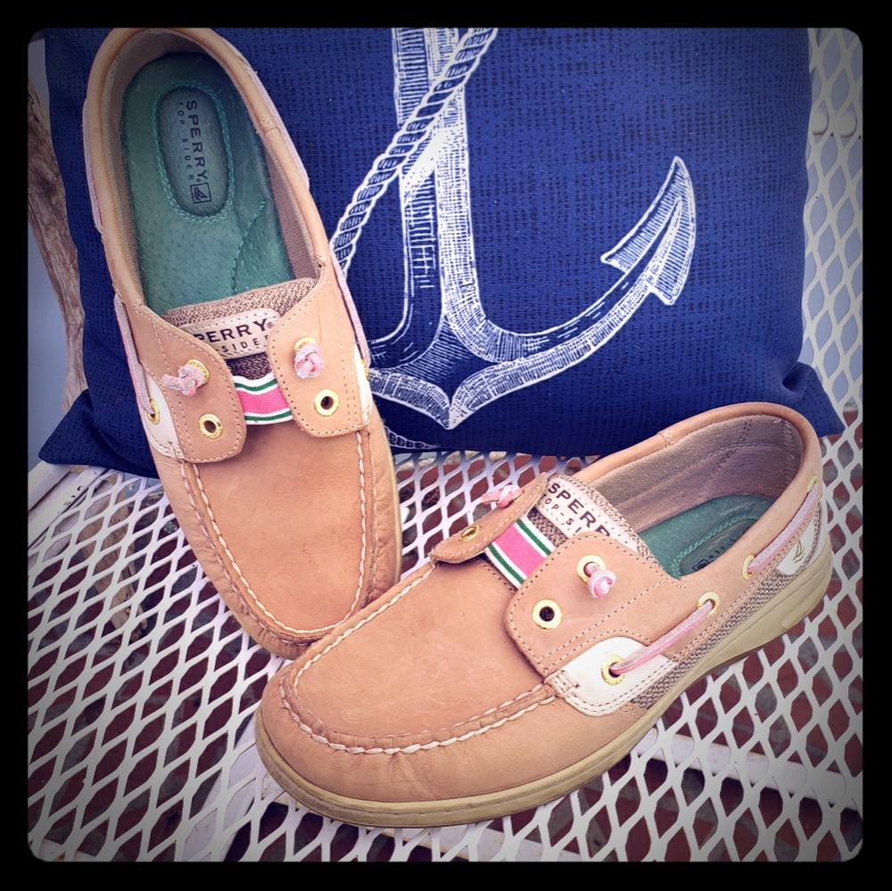 Like New Elastic Sperry Top-Siders Pink & Green 7M